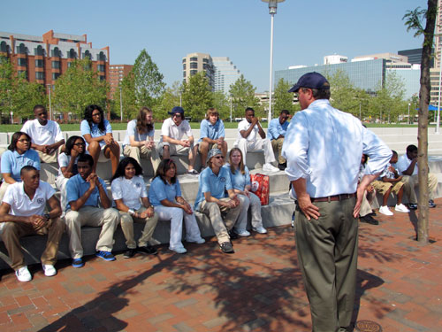 MDE Deputy Secretary Robert Summers talks about clean water with students from Digital Harbor High School