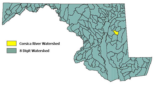 Corsica River Watershed Location Map