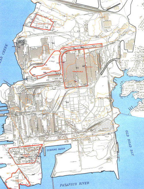 Sparrow's Point Site Map with Five Special Study Areas