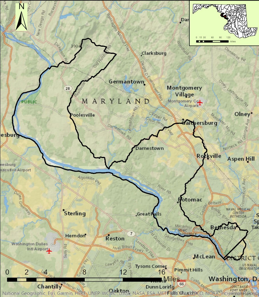 Map of the Potomac River Montgomery County Watershed