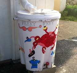 Decorated rain barrel