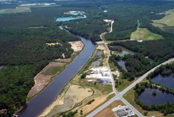 ariel photo of constructed "cells" and creek