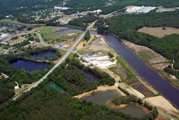 ariel photo of three constructed "cells" and creek